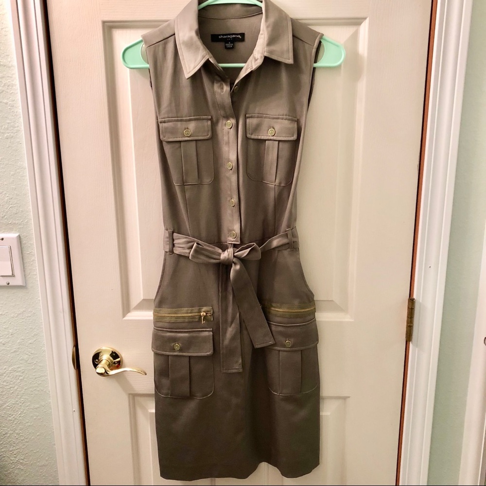Olive Green Dress with Golden Accents- Like New!